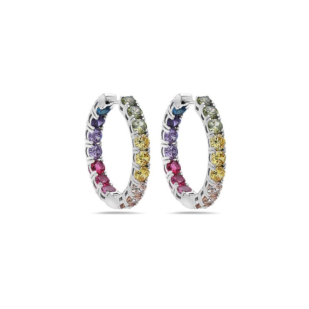 Rainbow Color Hoop Earrings Sterling Silver - Picture 1 of 5